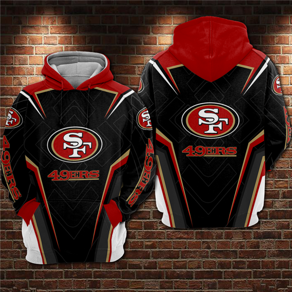Men's San Francisco 49ers Black/Red 3D All Over Print Pullover Hoodie
